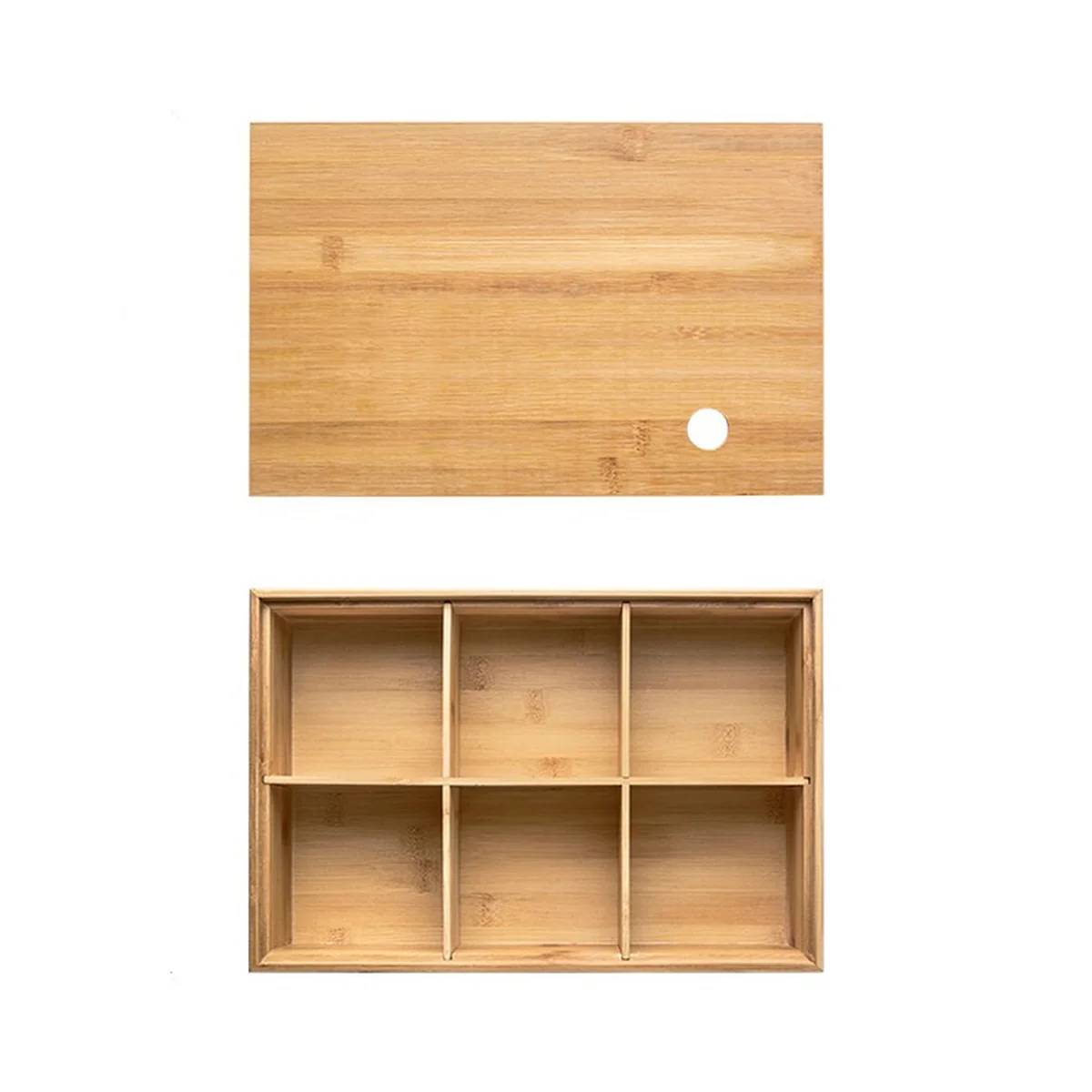 INSCRIPTION, Bamboo Compartment with Lid Fruit Plate, Snack Plate, INS-ZMGH Natural Bamboo and Wood, Six Compartments, Detachable Shelf