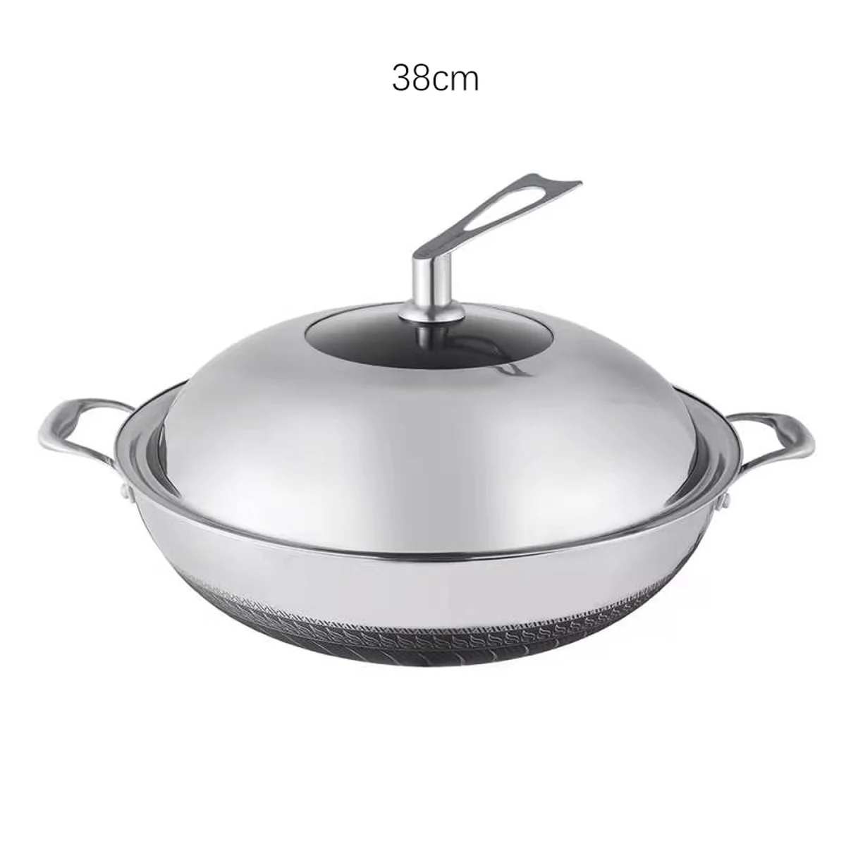 LeKITCHEN, 304 stainless steel double ear non-stick wok, household with lid, universal for gas induction cooker, 36/38cm