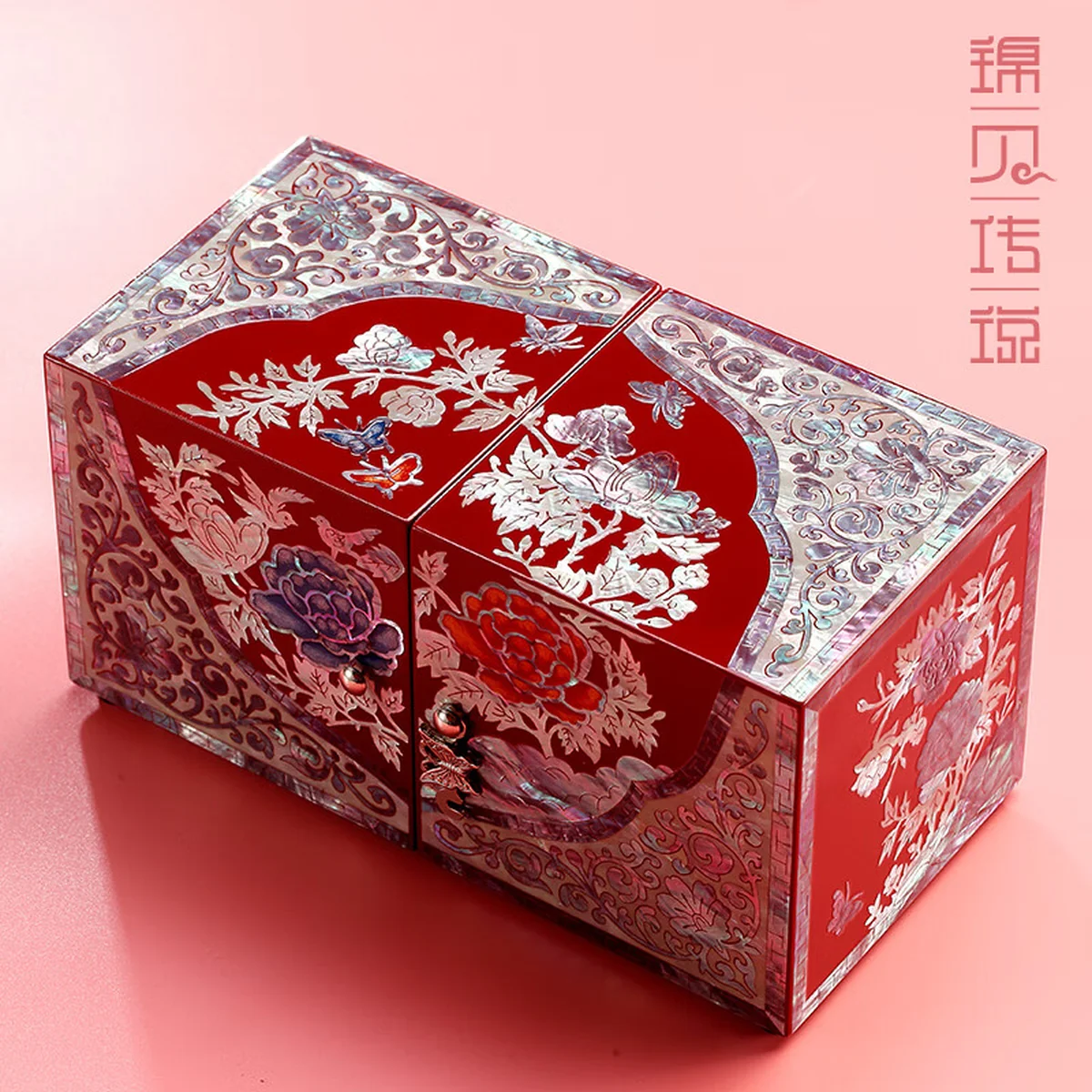 【中国直邮，时效8-20天】锦贝传说 螺钿漆器首饰盒 项链手镯饰品收纳盒 国色天香 结婚礼物生日情人节嫁妆盒
