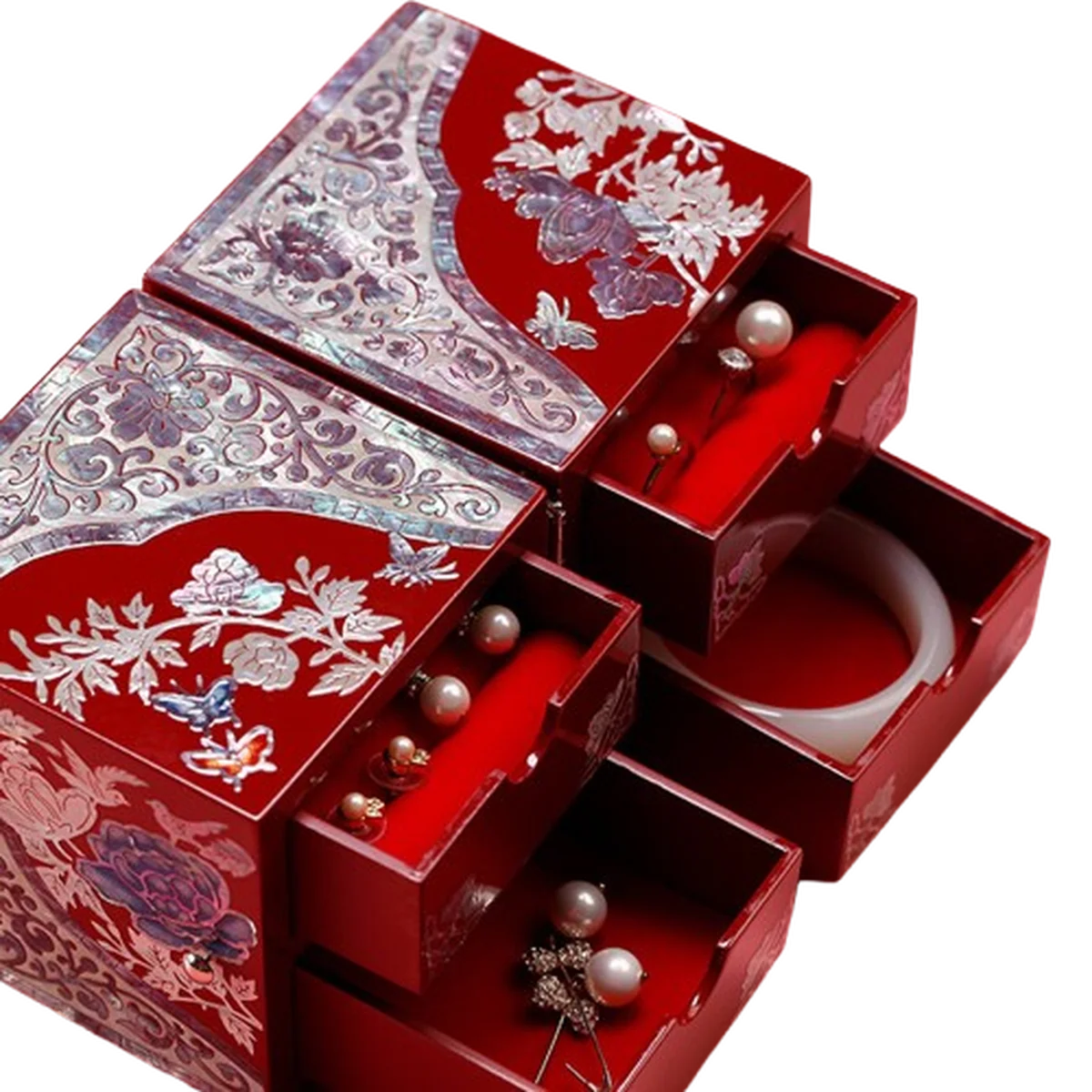【中国直邮，时效8-20天】锦贝传说 螺钿漆器首饰盒 项链手镯饰品收纳盒 国色天香 结婚礼物生日情人节嫁妆盒