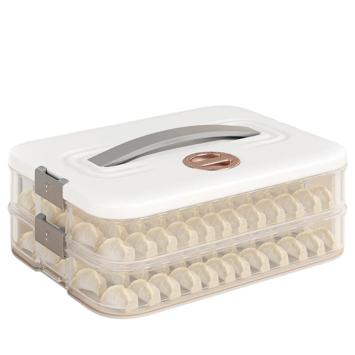 【China direct mail, aging 10-15 days】JBS multi-function dumpling box storage box refrigerator fresh-keeping food grade frozen dumplings Wonton box fresh-keeping box -2 layers, 1 cover