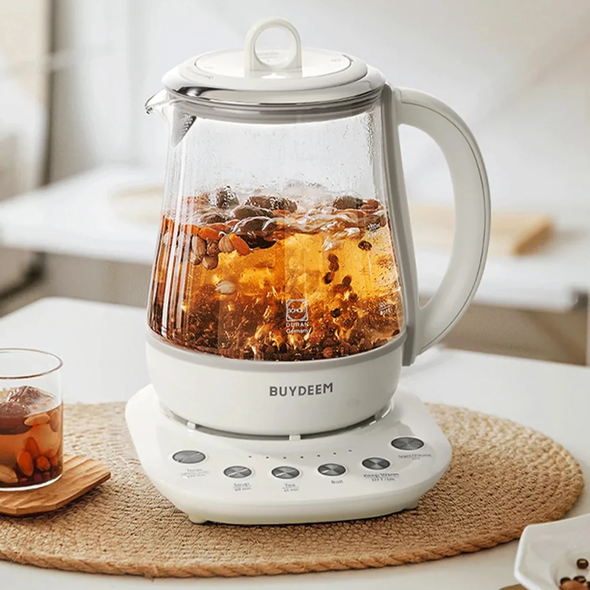 Buydeem K123US Fully Automatic Health Kettle, Multifunctional Household Kettle for Boiling Water and Tea, Stewing and Cooking in One, Off-White, 1.5L