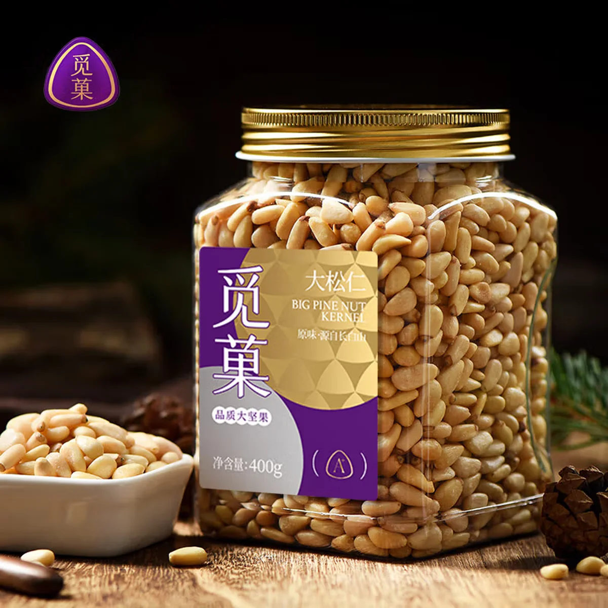【中国直邮，时效10-15天】觅菓（miguo）东北长白山红松子仁大颗手剥松子仁休闲坚果零食400g/罐