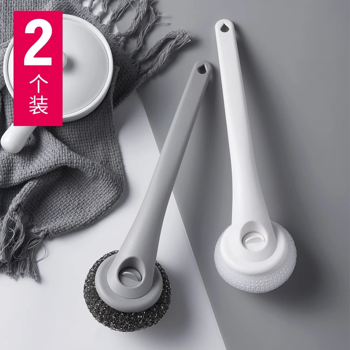 MiaoGao Long Handle Cleaning Brush With Stainless Steel Scrubber And PP Scurbber miaogao-cleaning-brush