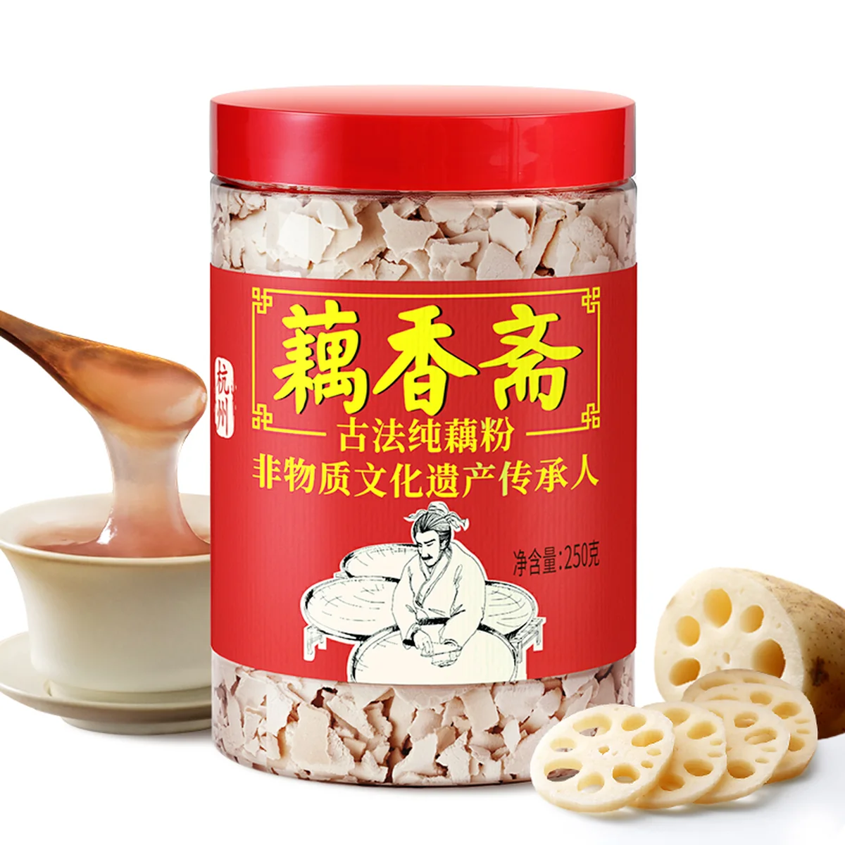 【中国直邮，时效10-15天】藕香斋 古法纯藕粉250g 手工削片状 真莲藕耦羹 养胃早餐,oxz-gfcof250g