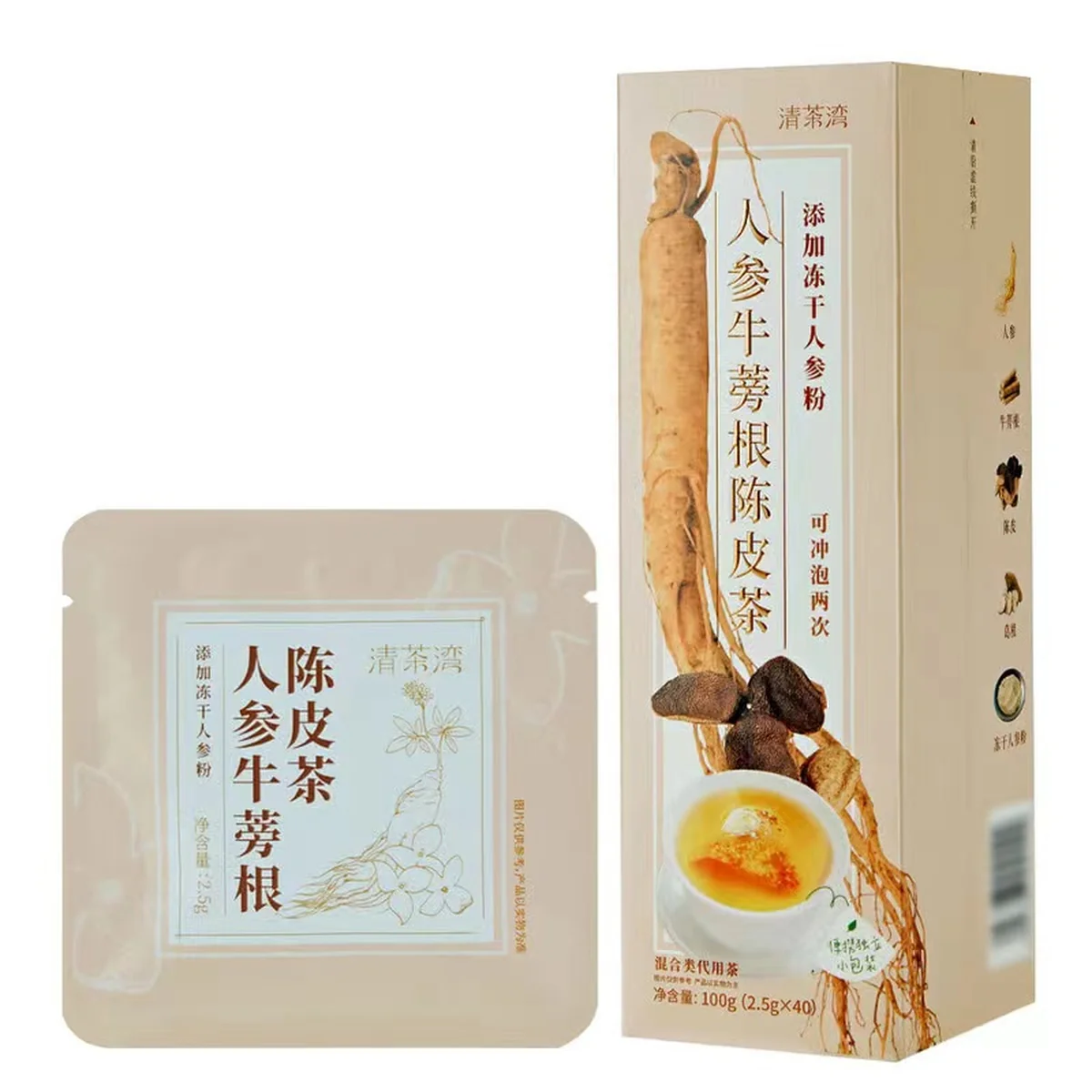 【中国直邮，时效10-15天】清茶湾人参牛蒡根陈皮茶复合草本 袋装便携 100g(2.5g*40) -两盒装