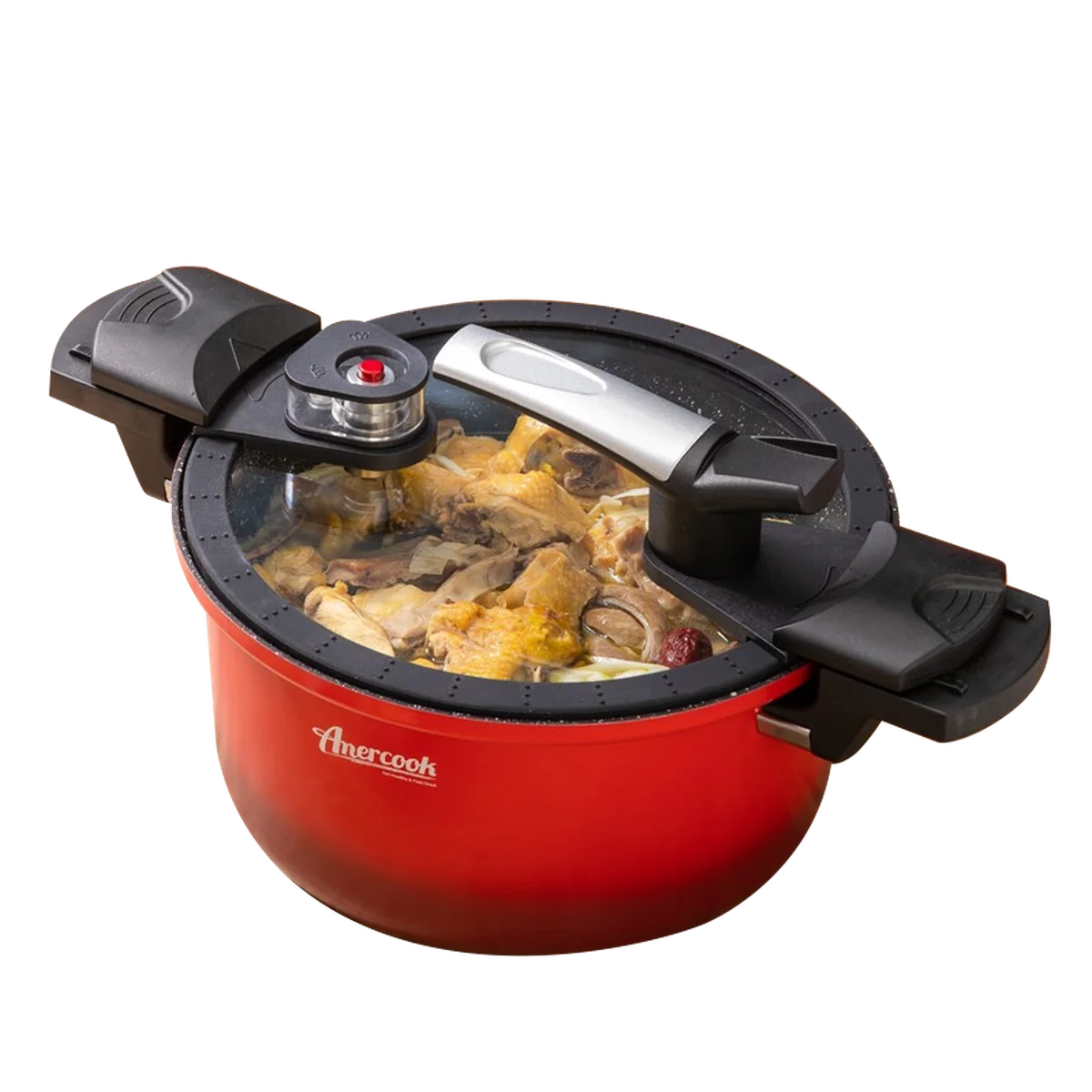 Amercook red micro-pressure medical stone soup pot pressure cooker that can be opened at any time general gas stove induction cooker 4L (3-5 people) 