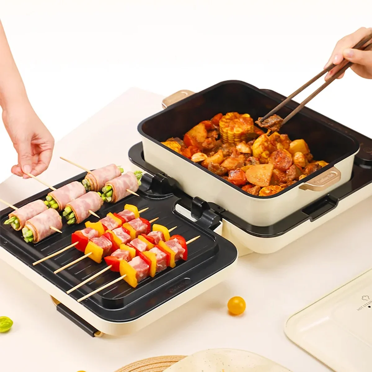 Joydeem 折叠涮烤一体锅 多功能料理锅电火锅烤锅电饼铛多用途电锅SKG-B430