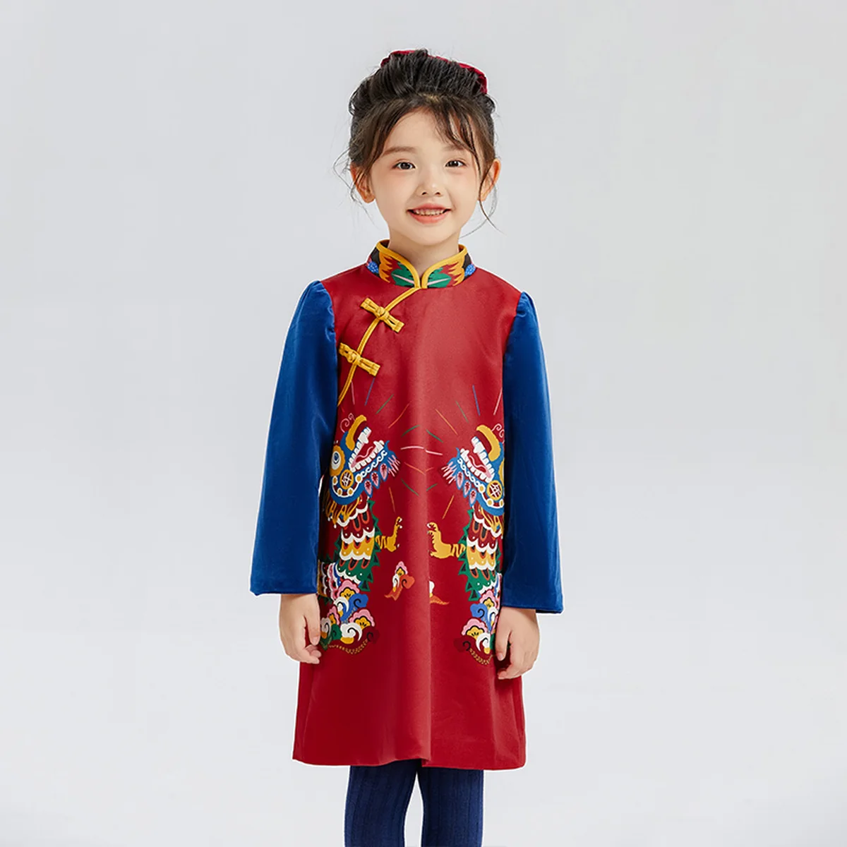 【China Direct Shipping, 10-15 days】Year clothes Girls Long Mei Mei cheongsam dress national style dress skirt red rich pink sweet