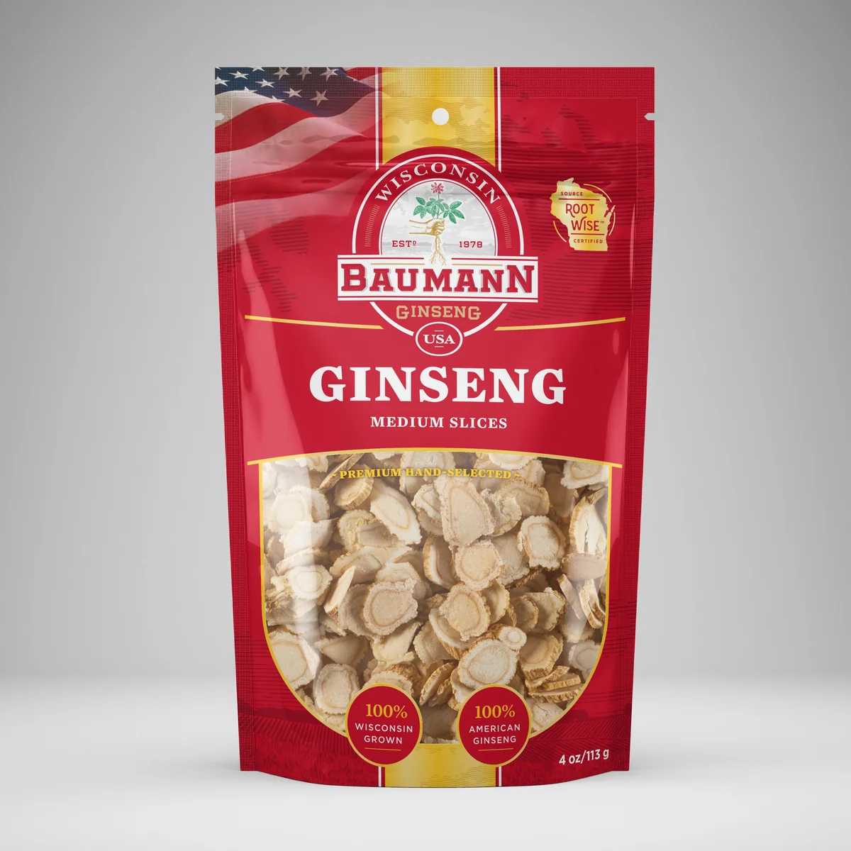 BAUMANN Wisconsin American Ginseng Sliced Medium,130g