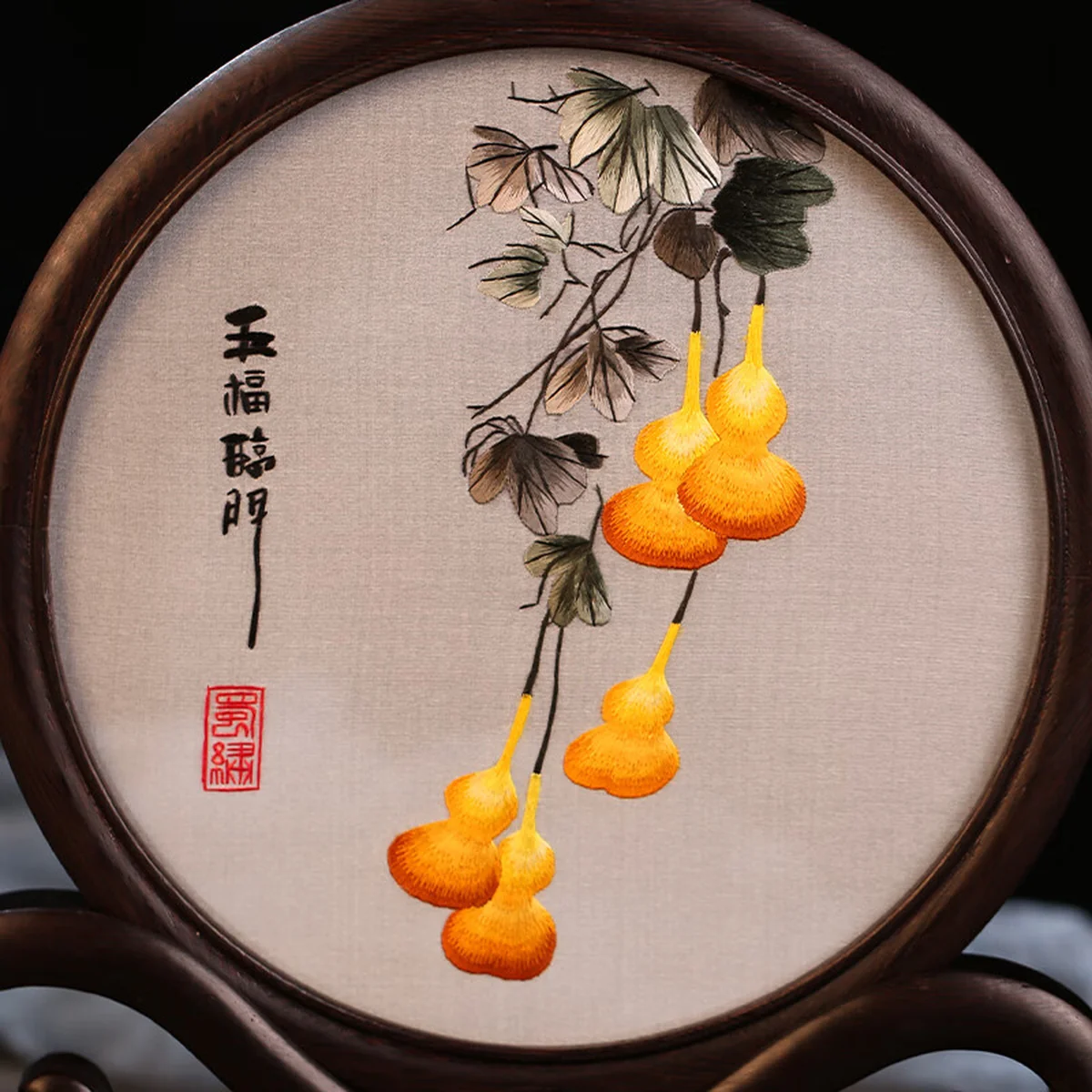 【中国直邮，时效8-20天】蜀中瑰宝 蜀绣双面刺绣熊猫文创摆件中国特色礼物送老外出国成都伴手礼纪念 五福临门
