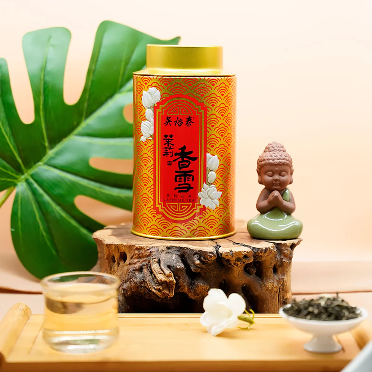 【中国直邮，时效5-12天】吴裕泰 七窨浓香中华老字号香雪茉莉花茶80g 中国茶茶叶礼盒