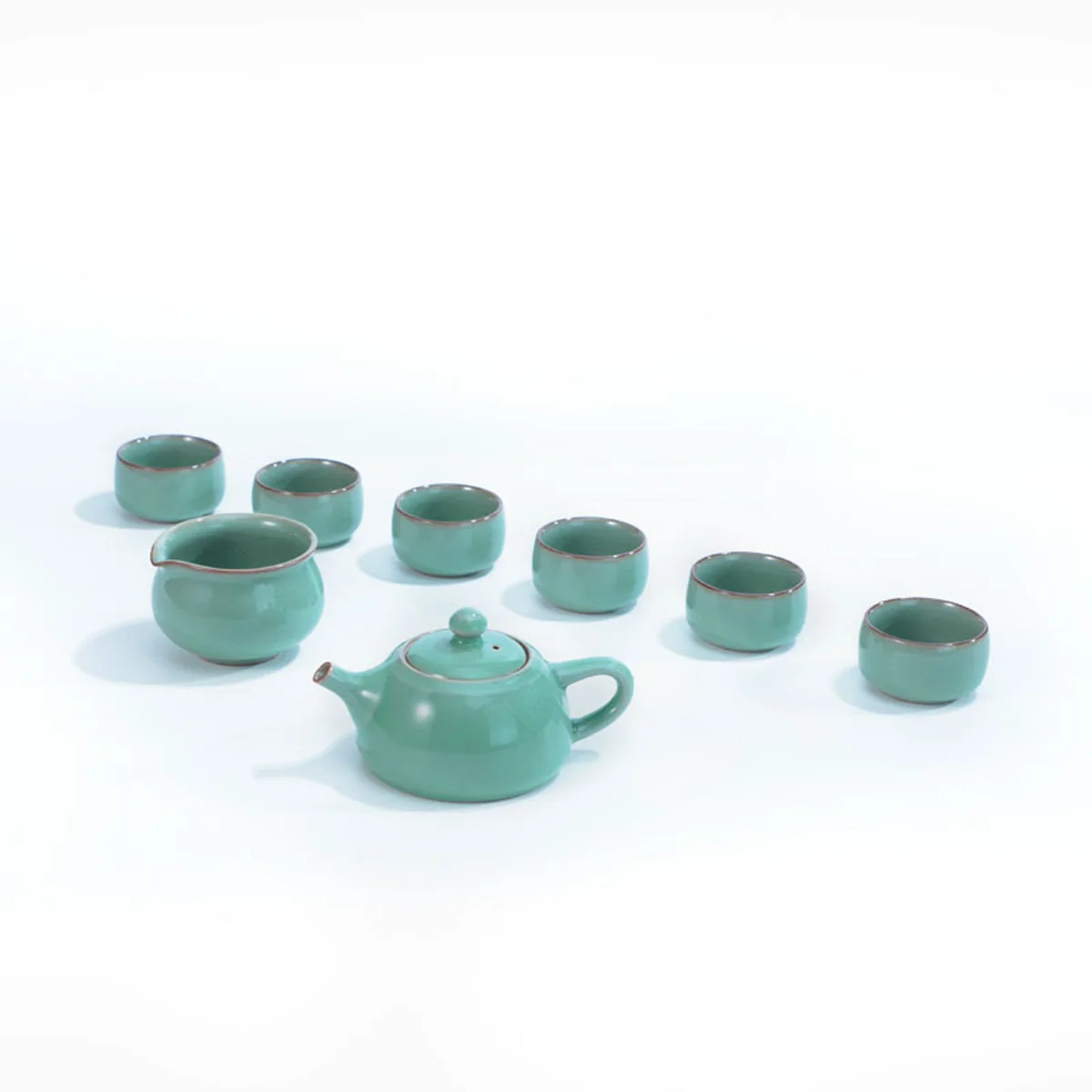 OUJIANG瓯江龙泉青瓷 哥窑·西施壶 8头茶具套装 零铅零镉 梅子青