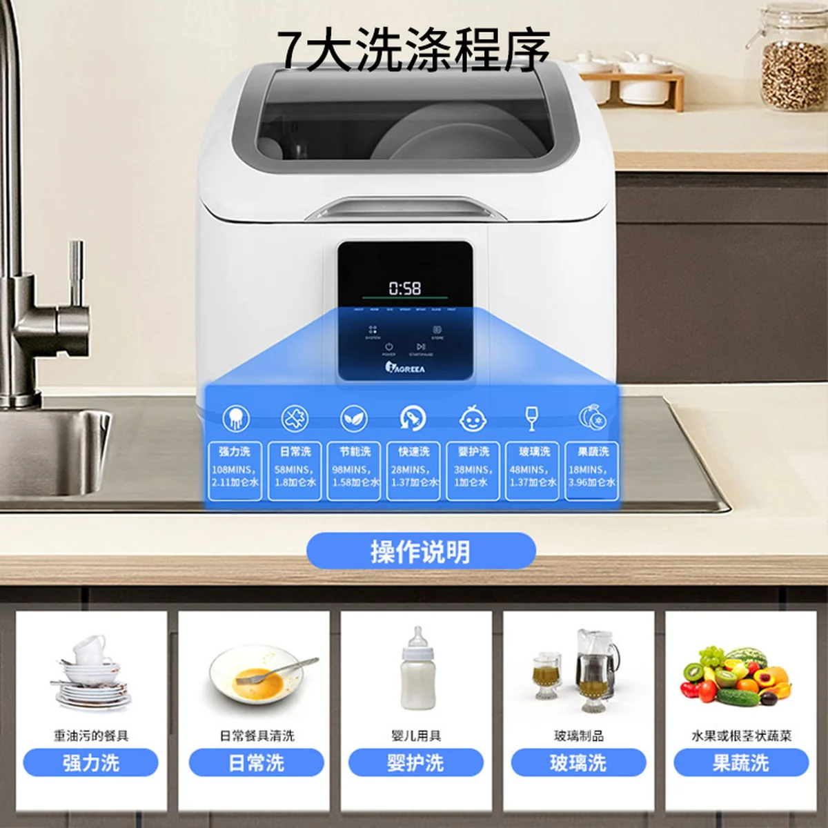 IAGREEA, Table Dishwasher, IA-DW01, Washing and Drying, Washing Fruits and Vegetables