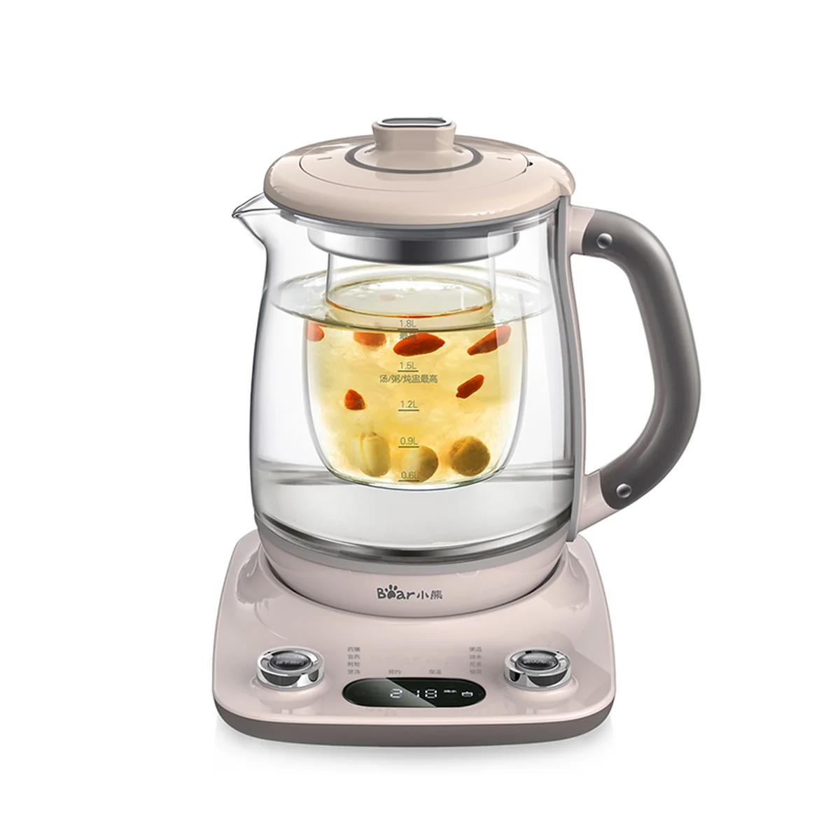Bear Automatic Thickening Glass Health Pot Bird's Nest Pot YSH-C18R1 Stew Dual-Purpose Double Cover Stew Pot Pink