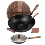 Wang Yuanji's household antique frying pan, cast iron pan, annual ring frying pan, and spatula set are healthy, uncoated, light oil, low smoke gas stoves that can be used in sizes of 32/34/36cm