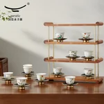 【China Direct Shipping, 10-15 days】Auratic Guochen Yongfengyuan Lady Porcelain Pomegranate Home 2 Heads Travelling Tea Set (12 Flower Patterns)