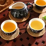 【中国直邮，时效10-15天】裕凡手工藤编杯垫 中式茶杯垫 隔热垫中国风防烫防滑盘垫 壶垫茶垫茶具配件杯垫套装 藤垫直径10cm（套装6片）含底座