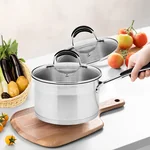 Prime Cook Stainless steel saucepan, Milk pan, Soup pot ,With glass lid, 2.6 QT 18cm