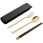 Pick up  Creative 304 stainless steel cutlery set chicken wing wooden chopsticks spoon fork gold set