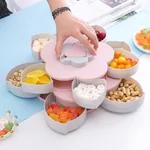 Meierjing Petal Rotating Double Fruit Plate Multi-Grid Easy Storage Pink