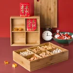 INSCRIPTION, Bamboo Compartment with Lid Fruit Plate, Snack Plate, INS-ZMGH Natural Bamboo and Wood, Six Compartments, Detachable Shelf