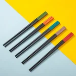 Suncha household alloy split food chopsticks, multi-color stitching, 5 pairs, 24CM
