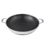 LeKITCHEN, 304 stainless steel double ear non-stick wok, household with lid, universal for gas induction cooker, 36/38cm