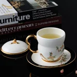 【China Direct Shipping, 10-15 days】Auratic China Porcelain Yongfeng Yuan Lady Porcelain Pomegranate Home 3 Piece Lidded Cup Set(240ml) Black