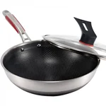 KOBACH Honeycomb 316L stainless steel double-sided screen non-stick wok, less oil and non-stick 32cm（12.6inch）