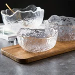 IJARL, Irregular Salad Bowl, Transparent Phnom Penh Glass Bowl, Transparent Gold Traced, Various Specifications,3 packs