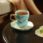 [Direct mail from China, delivery time is 10-15 days] Auratic China Porcelain Yongfengyuan single cup with 2 heads of orchid heart in West Lake blue
