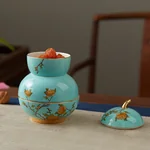 [China Direct Shipping, 5-7 days] Auratic China Porcelain Yongfengyuan 4-head Fortune Fruit Plate in West Lake Blue (130mm)