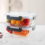 Prime Cook Three-piece heat-resistant glass lunch box fresh-keeping box, available in microwave oven, sealed with lid, 1000ml/930ml/880ml