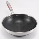 KOBACH Honeycomb 316L stainless steel double-sided screen non-stick wok, less oil and non-stick 32cm（12.6inch）