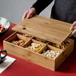 INSCRIPTION, Bamboo Compartment with Lid Fruit Plate, Snack Plate, INS-ZMGH Natural Bamboo and Wood, Six Compartments, Detachable Shelf