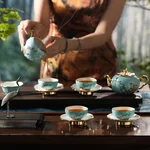 [China Direct Shipping, 5-7 days] Auratic China Porcelain Yongfengyuan 12-head Tea Set in West Lake Blue