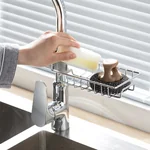 Japanese stainless steel adjustable faucet rack drain rack Free punching Silver