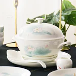 【下架不再补货】华光抗菌瓷陶瓷碗套装 抗菌骨瓷餐具 釉中彩碗碟套装家用中式—春江水暖16头
