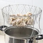 YAGAO Stainless steel frying large strainer drain basket, Drain and filter oil, Telescopic folding