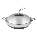 LeKITCHEN, 304 stainless steel double ear non-stick wok, household with lid, universal for gas induction cooker, 36/38cm