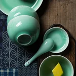 Oujiang celadon, 25 pieces tableware set, Longquan celadon, lead-free and cadmium-free, plum green/pink green