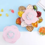Meierjing Petal Rotating Double Fruit Plate Multi-Grid Easy Storage Pink