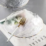 IJARL, Gold-painted Glass Plate, Fruit Plate, Irregular Edge, Hand-painted Gold, Medium, 2 Packs