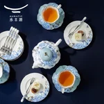 【China Direct Mail, Delivery Time 10-15 Days】 AuraticPlatinum Blue and White 26 Head Tea and Coffee Set (6-person) - Mid Autumn Festival Gift