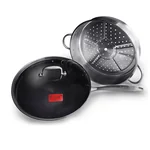 Ropot Woks stainless steel honeycomb pattern wok, steamer, three-piece lid, light oil and less smoke, universal for gas induction cooker, 32cm (12.6 inches)