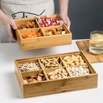 INSCRIPTION, Bamboo Compartment with Lid Fruit Plate, Snack Plate, INS-ZMGH Natural Bamboo and Wood, Six Compartments, Detachable Shelf