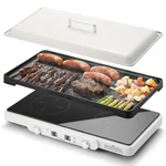 Razorri Countertop Induction Cooker with Double Burners and Cast Iron Griddle 5 Temperature Modes 7 Power Options with Timer Suitable for Outdoor BBQ Garden Party (1800W)