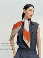 【中国直邮，时效8-20天】万事利【艺术家联名款】真丝丝巾100%桑蚕丝大方巾超大丝绸披肩马韵-橘色