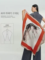 【中国直邮，时效8-20天】万事利【艺术家联名款】真丝丝巾100%桑蚕丝大方巾超大丝绸披肩马韵-橘色